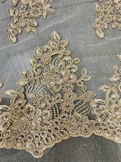 Brianna CHAMPAGNE Polyester Floral Embroidery with Sequins on Mesh Lace Fabric by the Yard - 10020