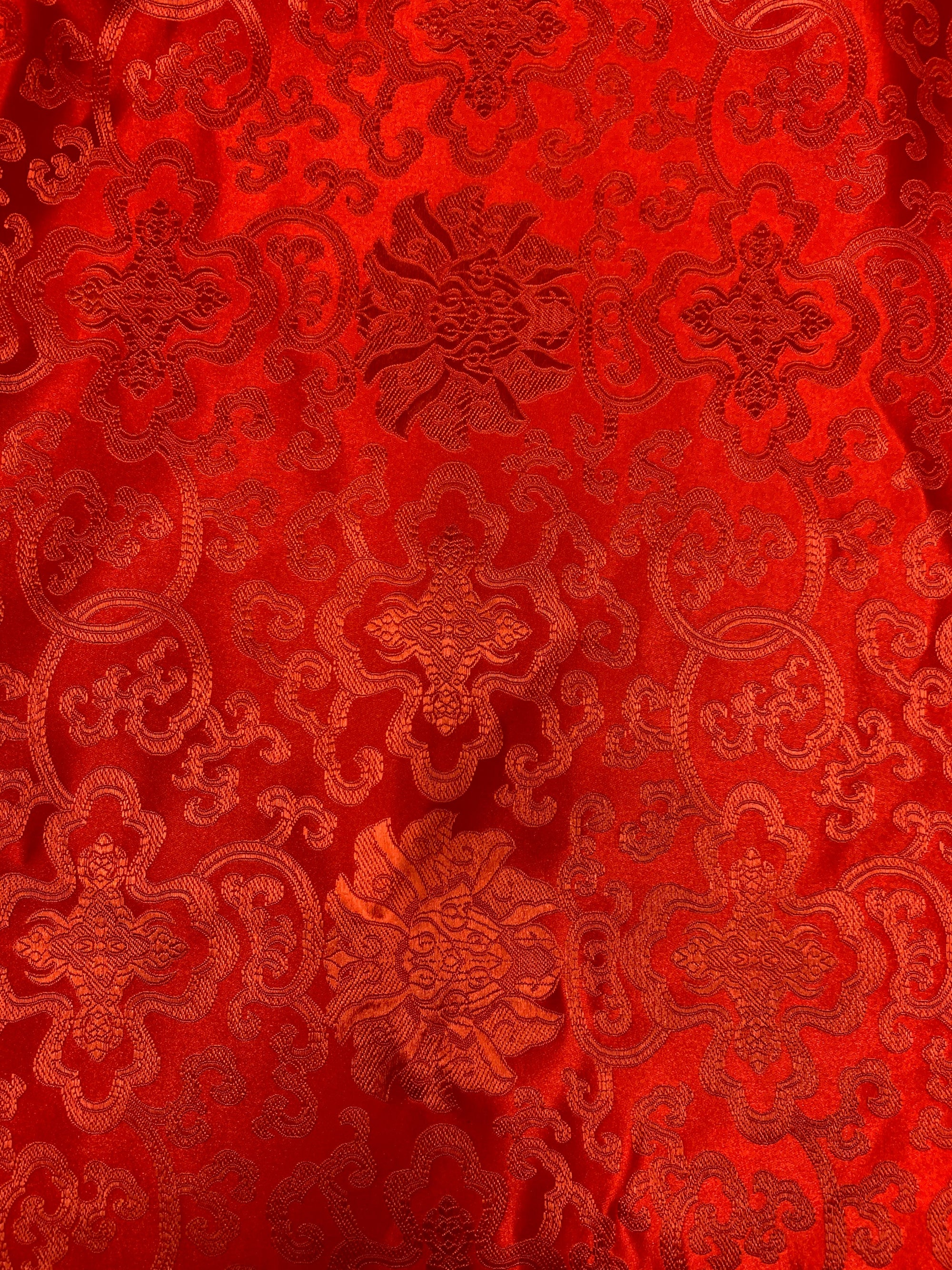 Adelaide RED Chinese Brocade Satin Fabric by the Yard - 10058