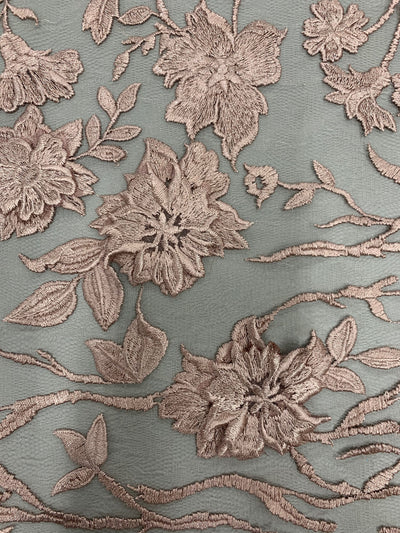 Nina DARK MAUVE Polyester 3-D Floral Embroidery on Mesh Lace Fabric by the Yard - 10032