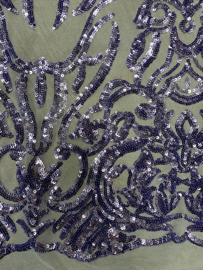 Phoebe DUSTY BLUE Sequins on Light Blue Mesh Lace Fabric by the Yard - 10062