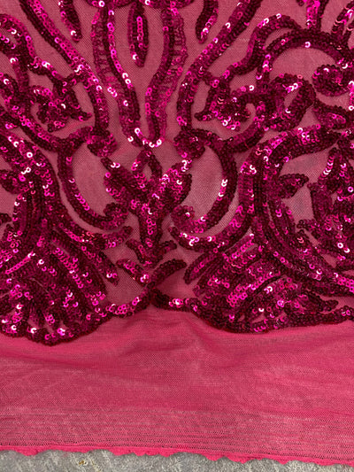 Phoebe DARK PINK Sequins on Dark Pink Mesh Lace Fabric by the Yard - 10062
