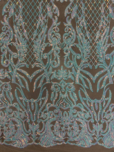 Phoebe IRIDESCENT WHITE Sequins on NUDE Mesh Lace Fabric by the Yard - 10062