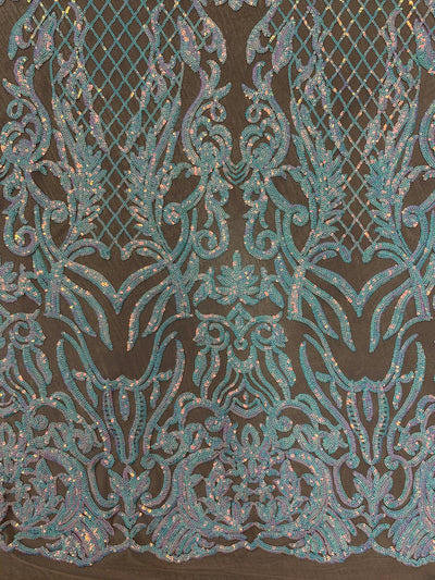 Phoebe IRIDESCENT WHITE Sequins on NUDE Mesh Lace Fabric by the Yard - 10062