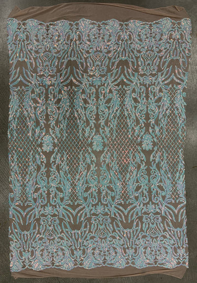 Phoebe IRIDESCENT WHITE Sequins on NUDE Mesh Lace Fabric by the Yard - 10062