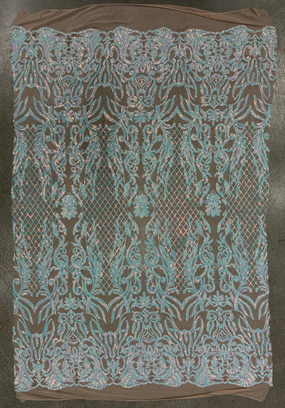 Phoebe IRIDESCENT WHITE Sequins on NUDE Mesh Lace Fabric by the Yard - 10062