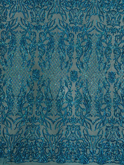 Phoebe IRIDESCENT TURQUOISE Sequins on Mesh Lace Fabric by the Yard - 10062