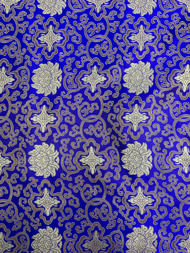 Adelaide ROYAL BLUE GOLD Chinese Brocade Satin Fabric by the Yard - 10058