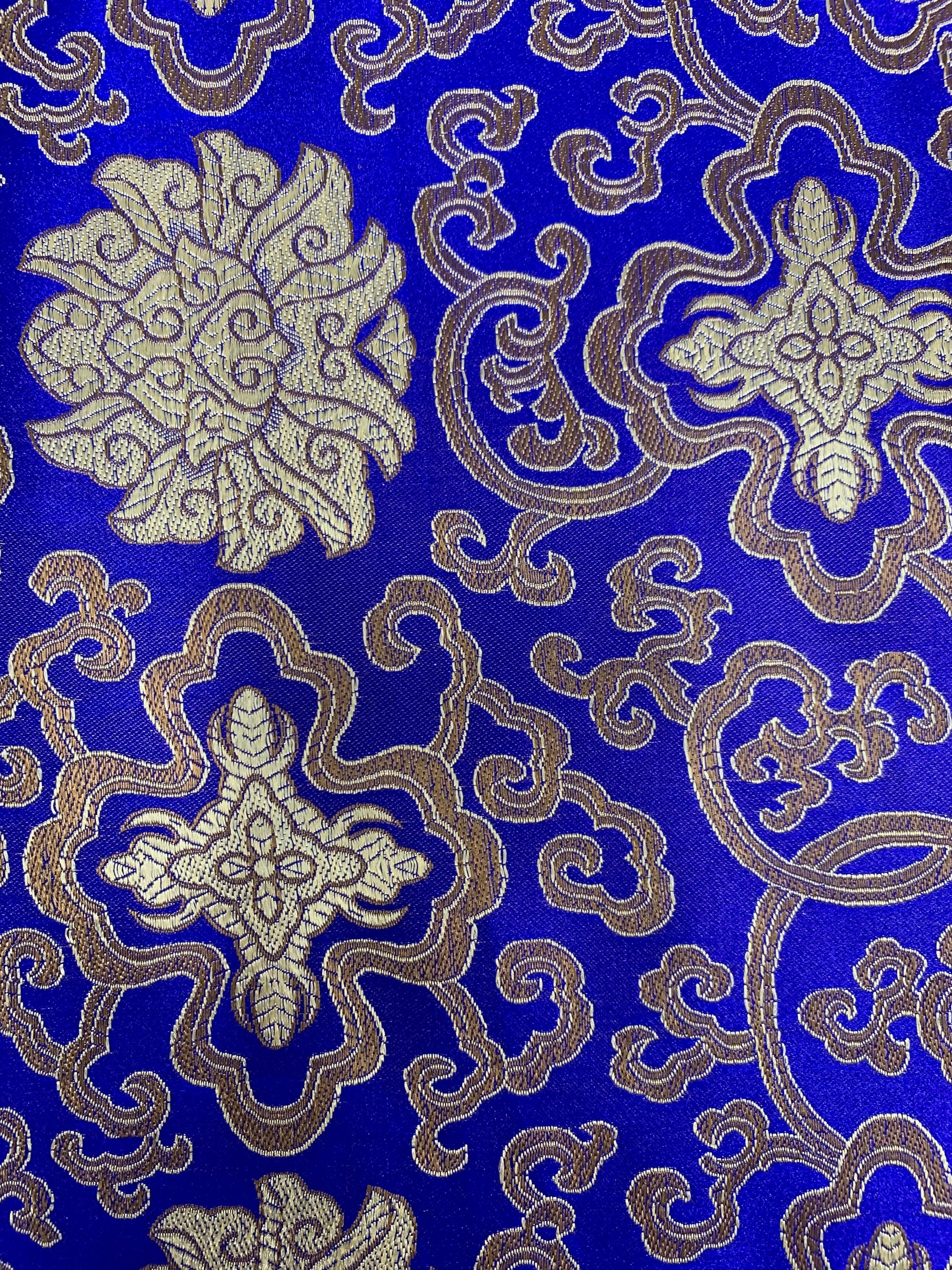 Adelaide ROYAL BLUE GOLD Chinese Brocade Satin Fabric by the Yard - 10058