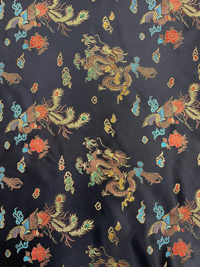 Hope BLACK Dragon Brocade Chinese Satin Fabric by the Yard - 10040