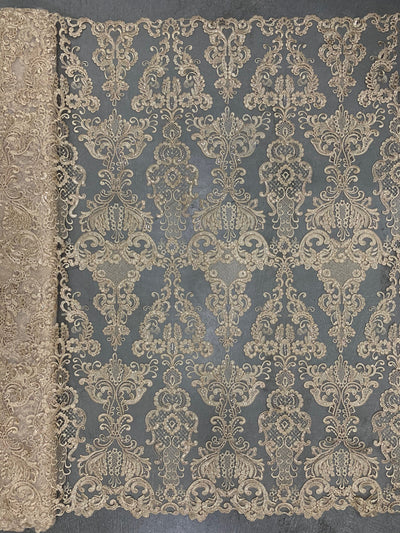 Vivian CHAMPAGNE Polyester Embroidery with Sequins on Mesh Lace Fabric by the Yard for Gown, Wedding, Bridesmaid, Prom - 10003