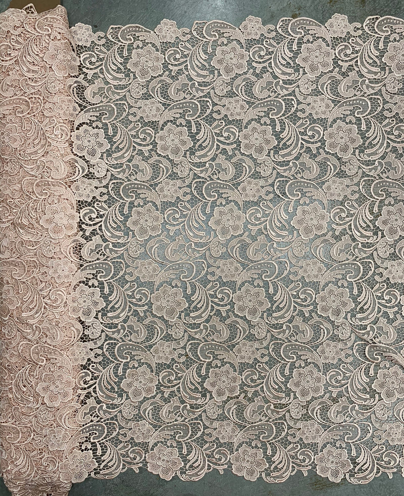 Maggie BLUSH PEACH Guipure Venice Heavy Lace Fabric by the Yard - 10019