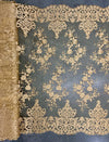 Teagan GOLD Damask Design Embroidered on Mesh Lace Fabric by the Yard - 10027