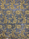 Dakota GOLD Polyester Corded Floral Embroidery on Mesh Lace Fabric by the Yard - 10043