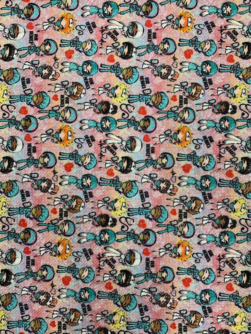 Dorothy DOCTORS & NURSES Printed Bullet Stretch Fabric for Ribbons, Head Wraps, Top Knots, Scrunchies, Clothes, Costumes, Crafts