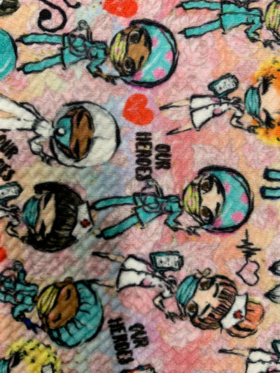 Dorothy DOCTORS & NURSES Printed Bullet Stretch Fabric for Ribbons, Head Wraps, Top Knots, Scrunchies, Clothes, Costumes, Crafts