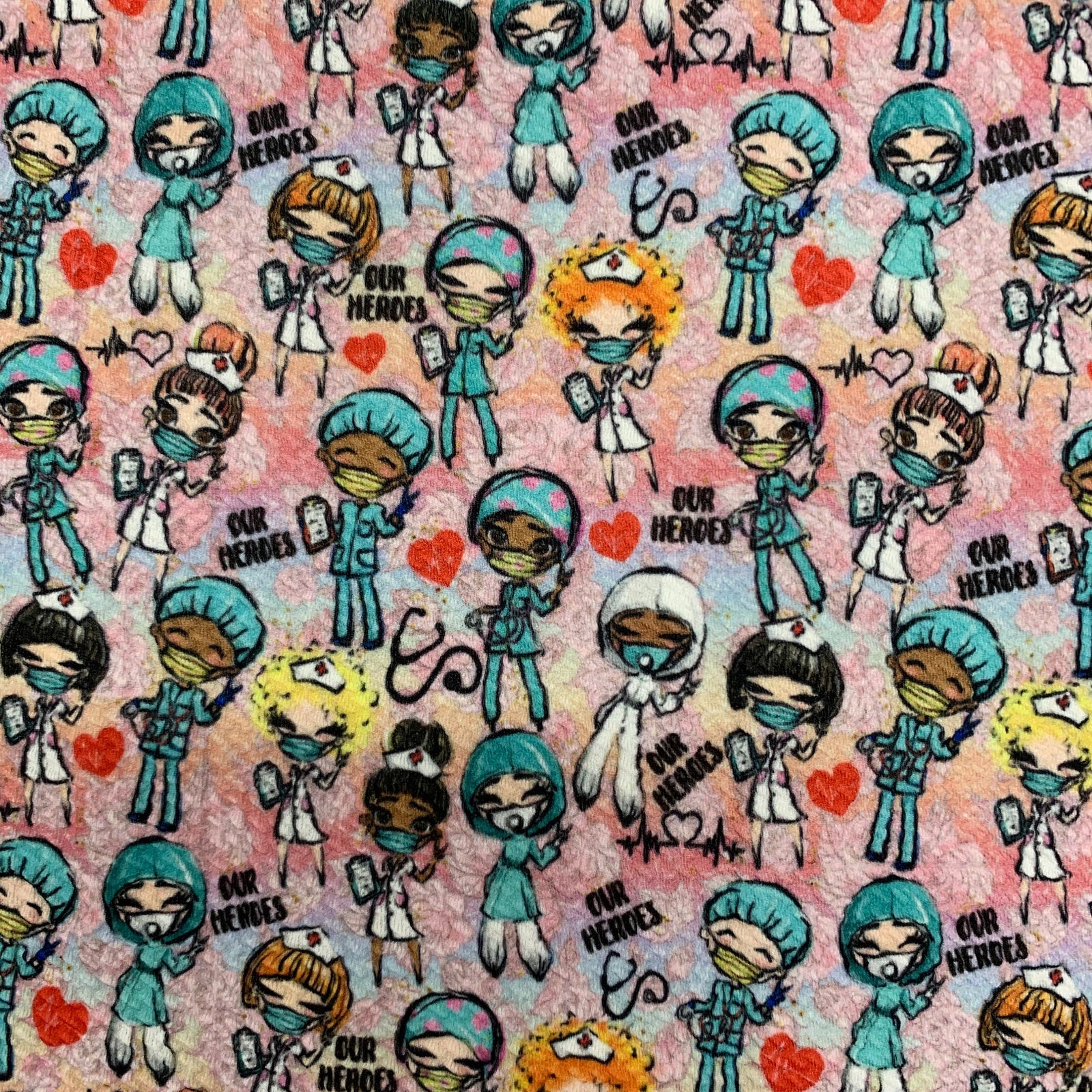 Dorothy DOCTORS & NURSES Printed Bullet Stretch Fabric for Ribbons, Head Wraps, Top Knots, Scrunchies, Clothes, Costumes, Crafts