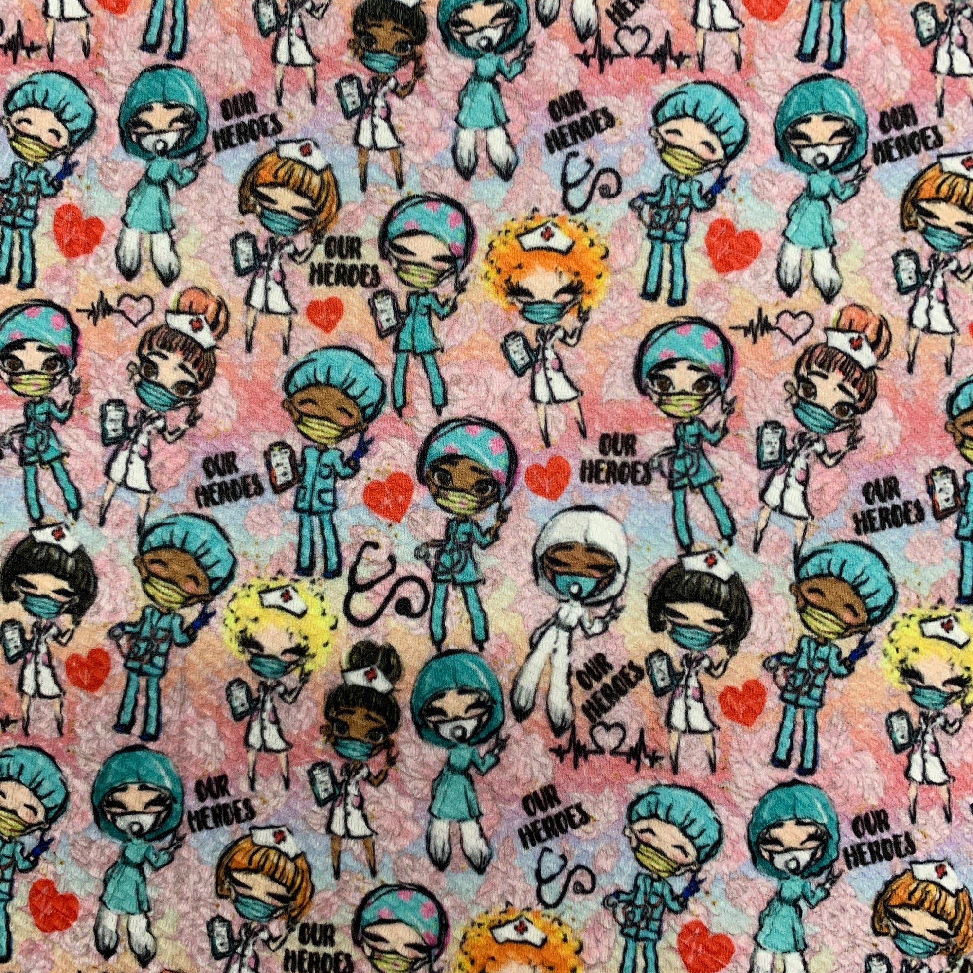 Dorothy DOCTORS & NURSES Printed Bullet Stretch Fabric for Ribbons, Head Wraps, Top Knots, Scrunchies, Clothes, Costumes, Crafts