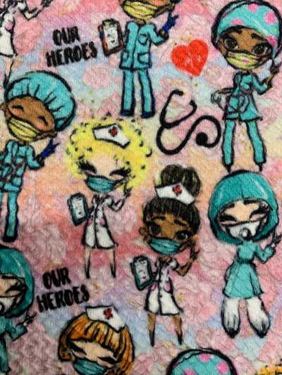 Dorothy DOCTORS & NURSES Printed Bullet Stretch Fabric for Ribbons, Head Wraps, Top Knots, Scrunchies, Clothes, Costumes, Crafts