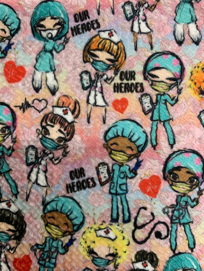 Dorothy DOCTORS & NURSES Printed Bullet Stretch Fabric for Ribbons, Head Wraps, Top Knots, Scrunchies, Clothes, Costumes, Crafts