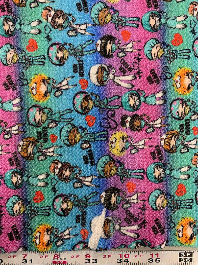 Dorothy DOCTORS & NURSES 2 Printed Bullet Stretch Fabric for Ribbons, Head Wraps, Top Knots, Scrunchies, Clothes, Costumes, Crafts