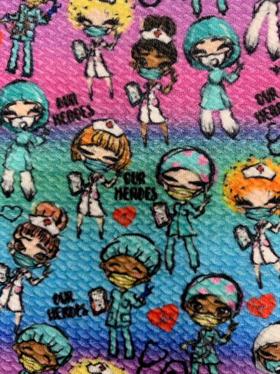 Dorothy DOCTORS & NURSES 2 Printed Bullet Stretch Fabric for Ribbons, Head Wraps, Top Knots, Scrunchies, Clothes, Costumes, Crafts