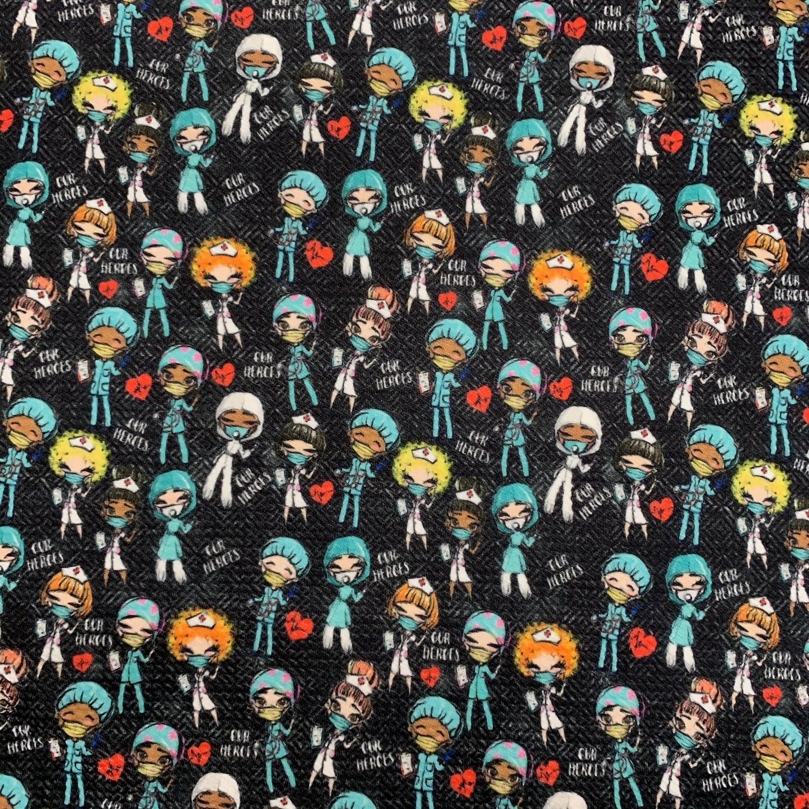 Dorothy DOCTORS & NURSES 3 Printed Bullet Stretch Fabric for Ribbons, Head Wraps, Top Knots, Scrunchies, Clothes, Costumes, Crafts