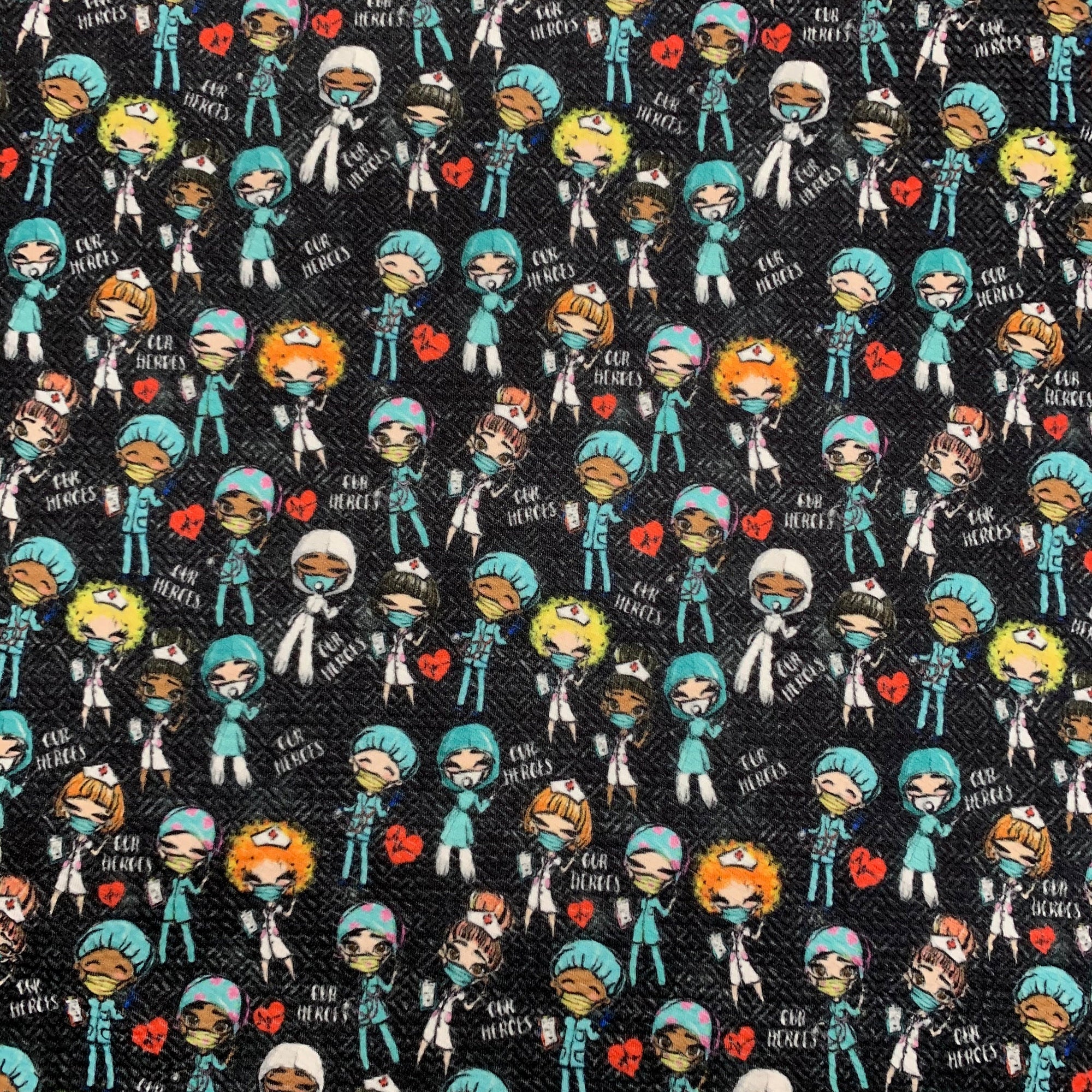 Dorothy DOCTORS & NURSES 3 Printed Bullet Stretch Fabric for Ribbons, Head Wraps, Top Knots, Scrunchies, Clothes, Costumes, Crafts