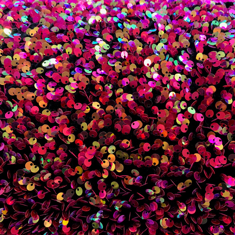 Stephanie MULTI COLORED Overlap Sequins on BLACK Stretch Velvet Fabric by the Yard for Gowns, Apparel, Costumes, Crafts - 10185