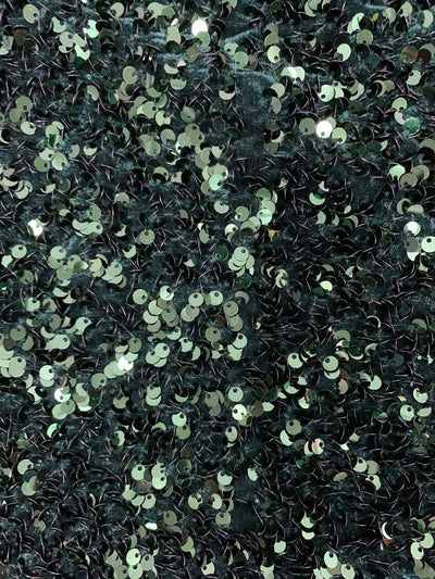 Stephanie HUNTER GREEN Overlap Sequins on Stretch Velvet Fabric by the Yard for Gowns, Apparel, Costumes, Crafts - 10185