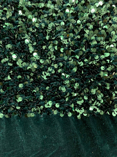 Stephanie HUNTER GREEN Overlap Sequins on Stretch Velvet Fabric by the Yard for Gowns, Apparel, Costumes, Crafts - 10185