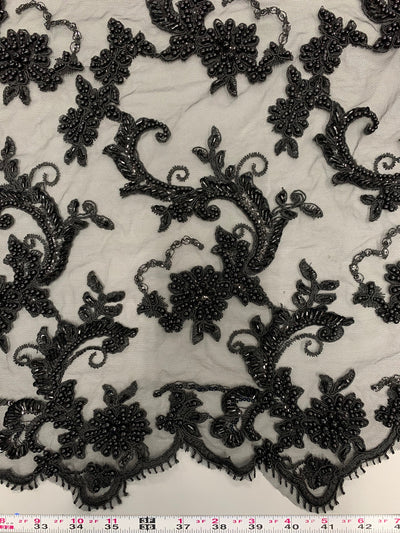 Jayla BLACK Floral Embroidery with Beads and Sequins on Mesh Lace Fabric by the Yard - 10044