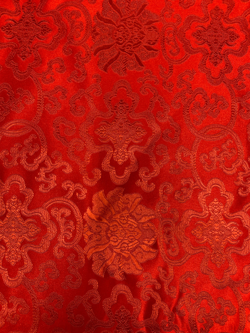 Adelaide RED Chinese Brocade Satin Fabric by the Yard - 10058
