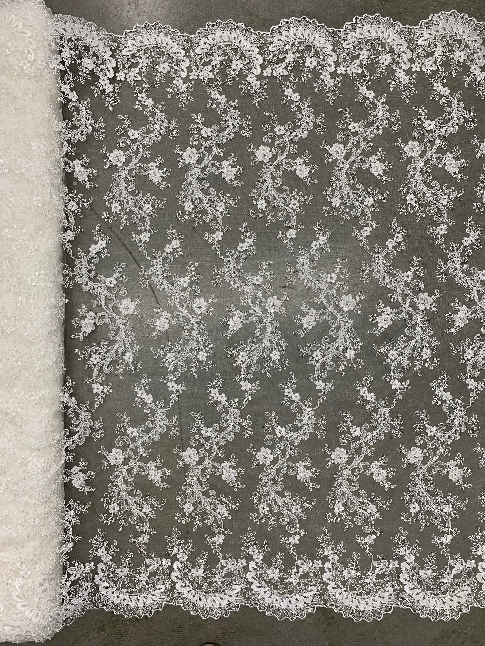 Melody IVORY Polyester Floral Embroidery with Sequins on Mesh Lace Fabric by the Yard for Gown, Wedding, Bridesmaid, Prom - 10002