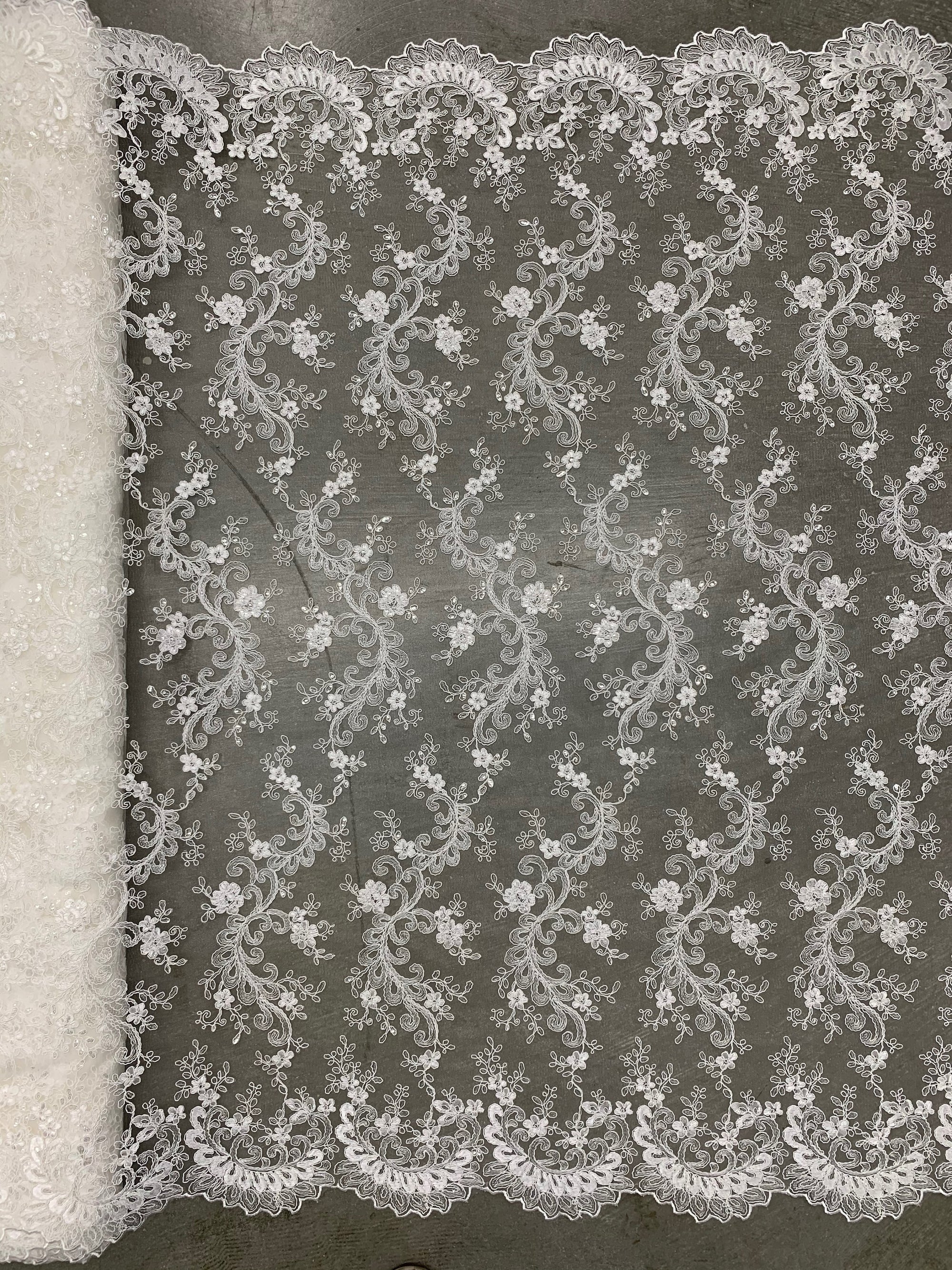 Melody IVORY Polyester Floral Embroidery with Sequins on Mesh Lace Fabric by the Yard for Gown, Wedding, Bridesmaid, Prom - 10002