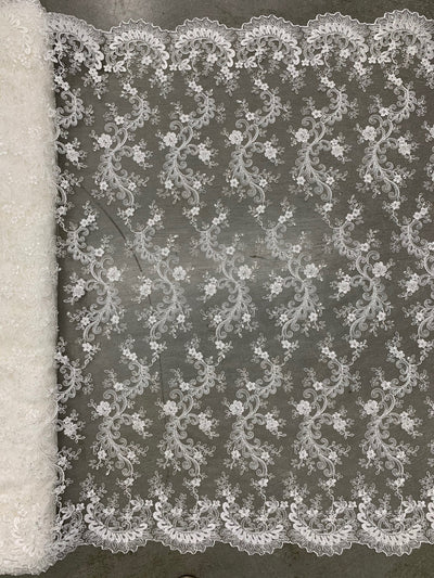 Melody IVORY Polyester Floral Embroidery with Sequins on Mesh Lace Fabric by the Yard for Gown, Wedding, Bridesmaid, Prom - 10002
