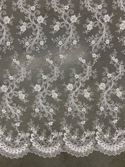 Melody IVORY Polyester Floral Embroidery with Sequins on Mesh Lace Fabric by the Yard for Gown, Wedding, Bridesmaid, Prom - 10002