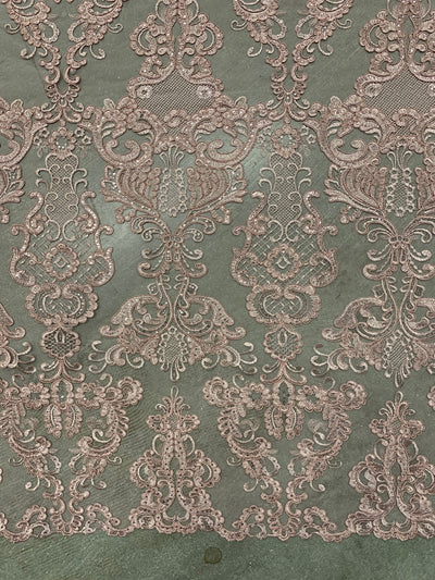 Vivian DUSTY ROSE Polyester Embroidery with Sequins on Mesh Lace Fabric by the Yard for Gown, Wedding, Bridesmaid, Prom - 10003