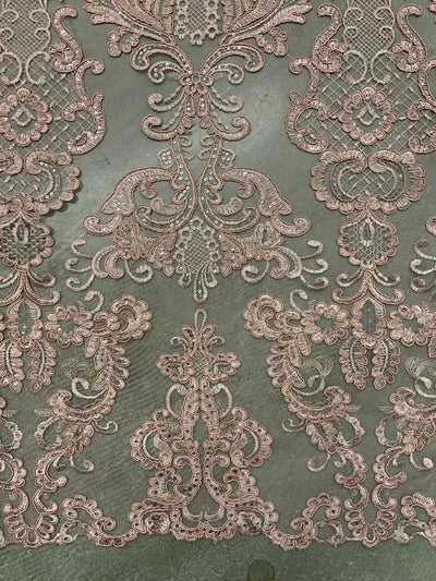 Vivian DUSTY ROSE Polyester Embroidery with Sequins on Mesh Lace Fabric by the Yard for Gown, Wedding, Bridesmaid, Prom - 10003