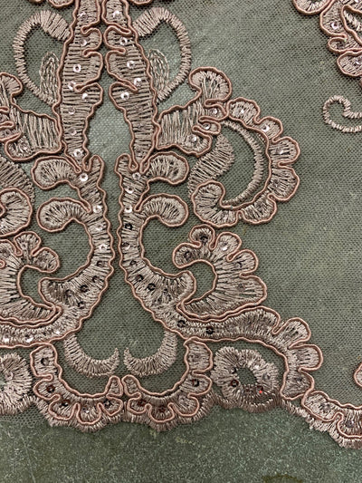 Vivian DUSTY ROSE Polyester Embroidery with Sequins on Mesh Lace Fabric by the Yard for Gown, Wedding, Bridesmaid, Prom - 10003
