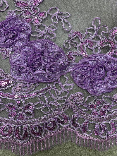 Ryleigh LAVENDER 3D Floral Embroidery with Foil & Sequins on Mesh Lace Fabric by the Yard - 10010