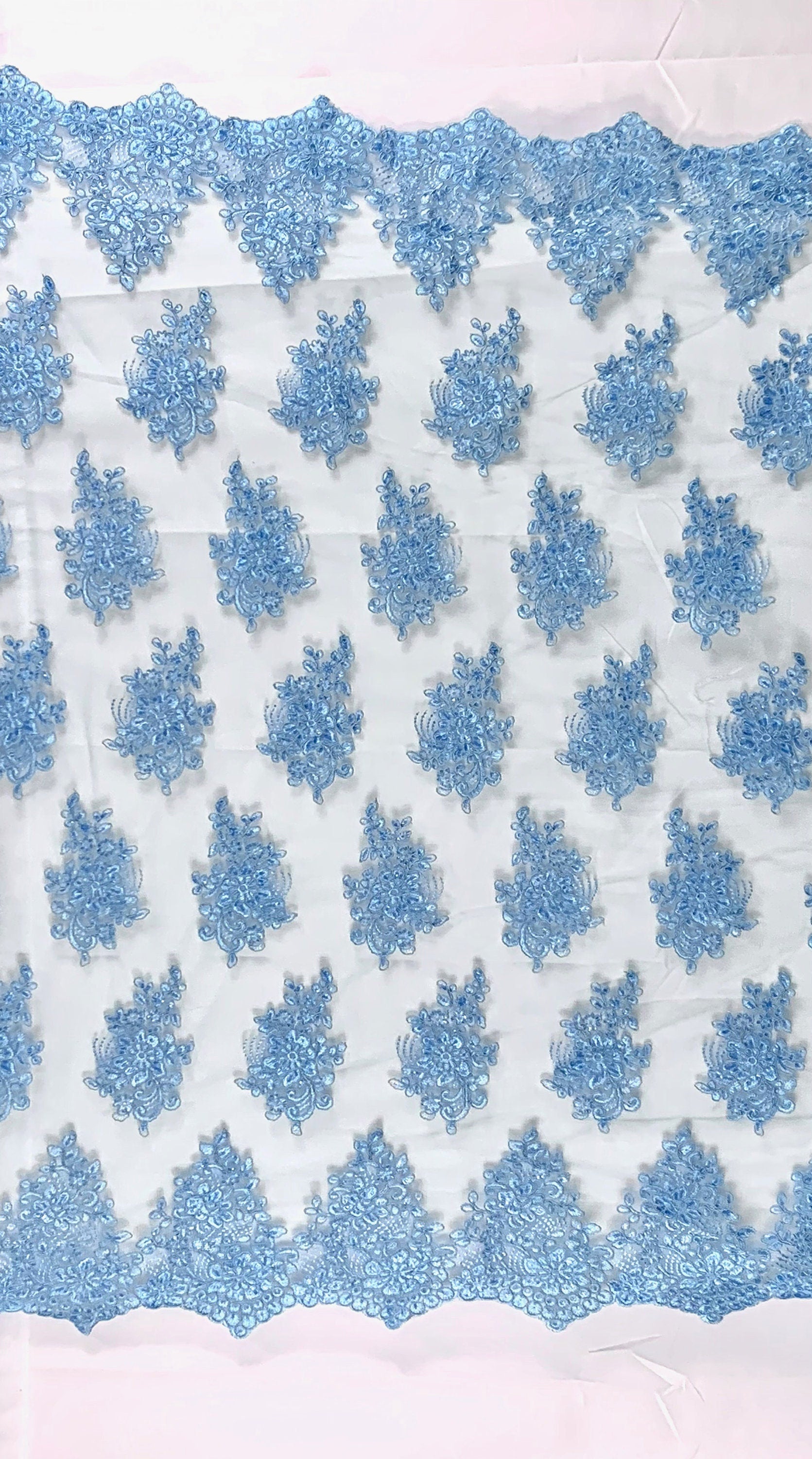 Brianna LIGHT BLUE Polyester Floral Embroidery with Sequins on Mesh Lace Fabric by the Yard - 10020