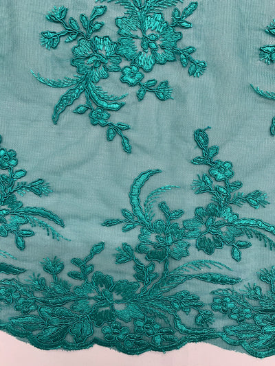 Callie TEAL Polyester Floral Corsage Embroidery on Mesh Lace Fabric by the Yard - 10025
