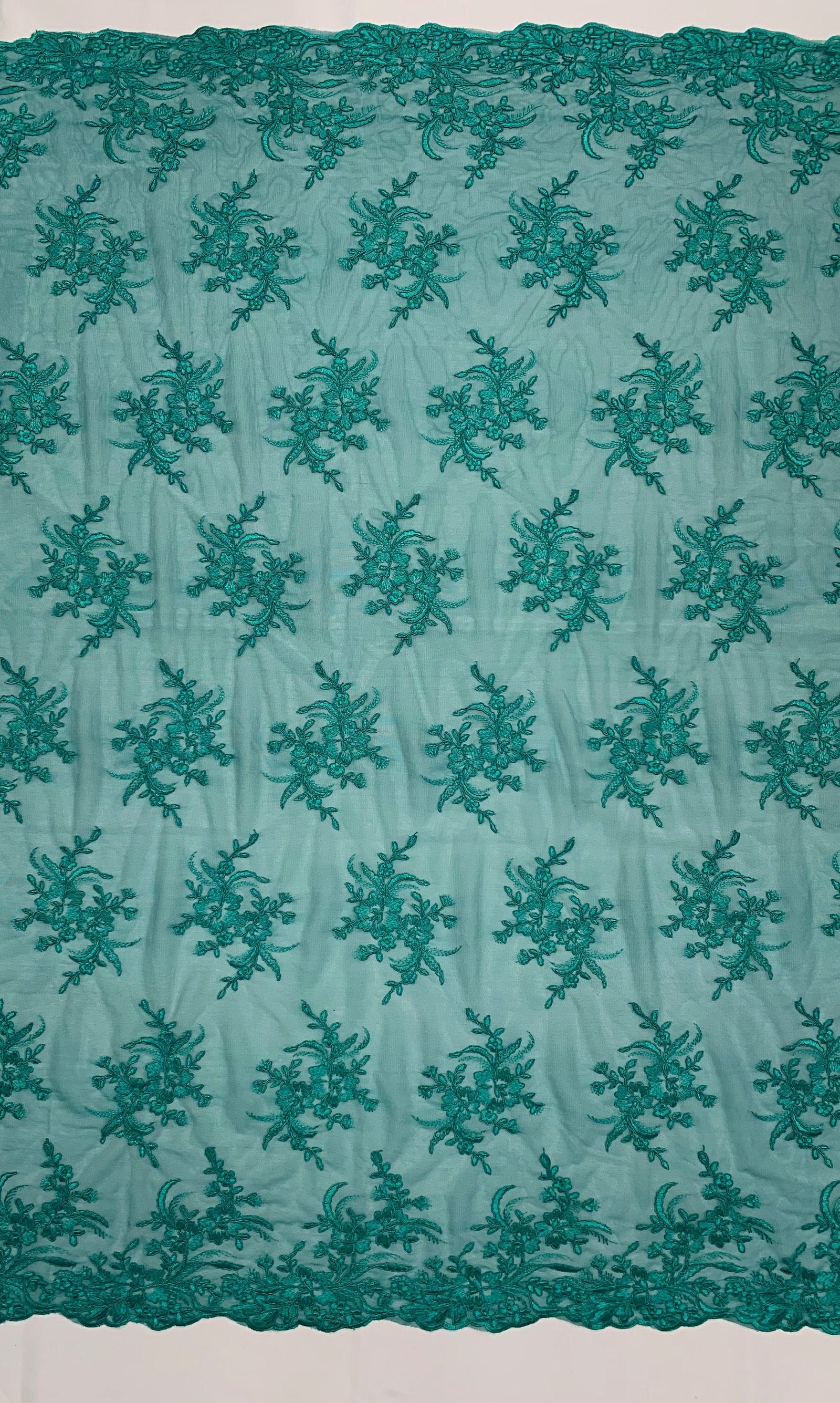 Callie TEAL Polyester Floral Corsage Embroidery on Mesh Lace Fabric by the Yard - 10025