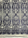 Phoebe NAVY BLUE Sequins on Mesh Lace Fabric by the Yard - 10062
