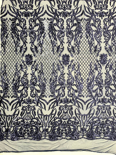 Phoebe NAVY BLUE Sequins on Mesh Lace Fabric by the Yard - 10062