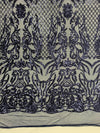 Phoebe NAVY BLUE Sequins on Mesh Lace Fabric by the Yard - 10062