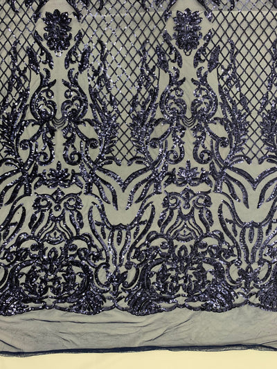 Phoebe NAVY BLUE Sequins on Mesh Lace Fabric by the Yard - 10062