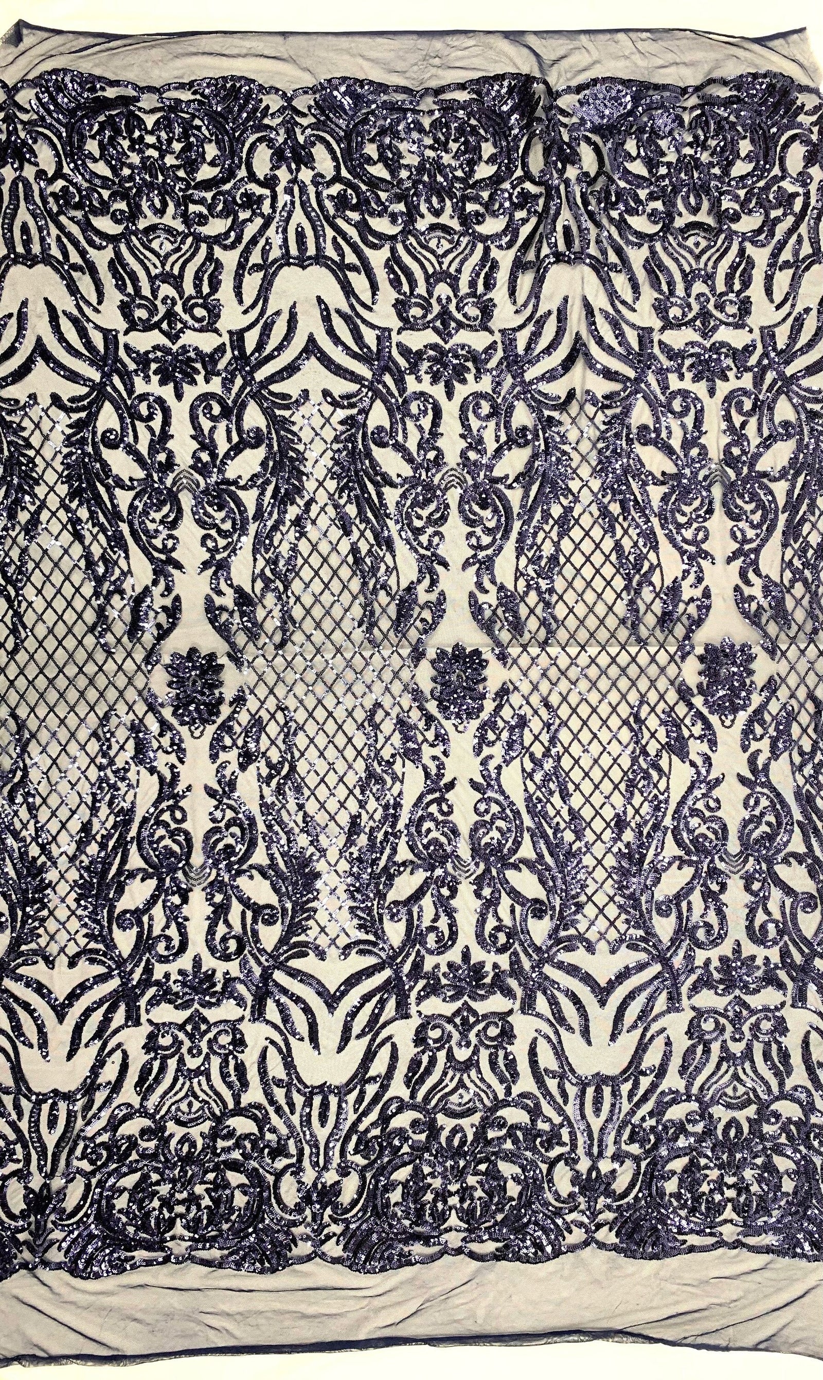 Phoebe NAVY BLUE Sequins on Mesh Lace Fabric by the Yard - 10062