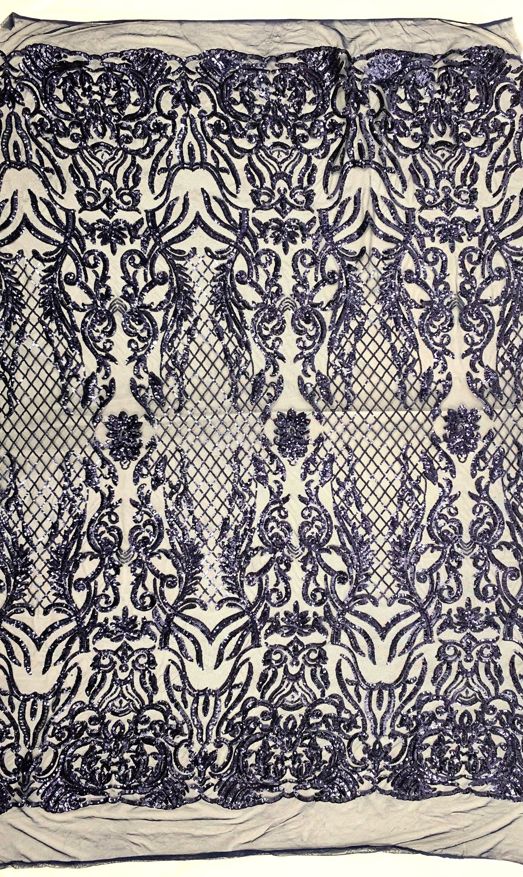 Phoebe NAVY BLUE Sequins on Mesh Lace Fabric by the Yard - 10062