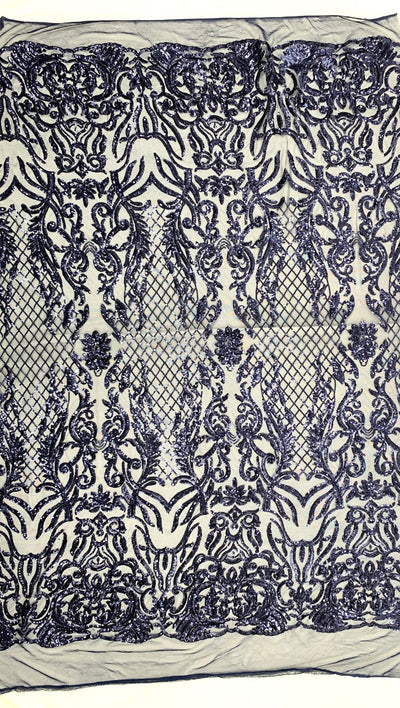 Phoebe NAVY BLUE Sequins on Mesh Lace Fabric by the Yard - 10062
